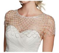 Baokuan Elegant Mesh Rhinestone Shoulder Chain Necklace Shawl Shoulder Wedding Bridal Bling Tassel Shoulder Chain for Women Girls