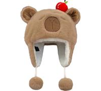 Baokuan Fuzzy Capybara Hat Unisex Fluffy Animal Critter Cap Cute Capybara Big Ears Beanie for Adult Winter Hats Ear Flaps Lovely Gift