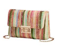 Baokuan Multi Colored Striped Straw Handbag Casual Summer Shoulder Bag Beach Rainbow Crossbody Weave Messenger Bag for Women