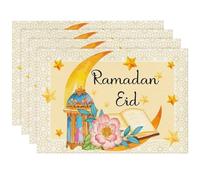 Baokuan Ramadan Placemat Set of 4, Eid Mubarak Placemats Moon Lamp Star Church Eid Place Mats for Dining Table Farmhouse Rustic Table Mats Decor