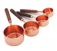 Baokuan Rose Gold Measuring Cups and Spoons Set Teaspoon Wood Handle Copper Pink Kitchen Milk Coffee Cake Baking Measuring Spoon