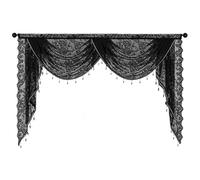 Baokuan Waterfall Valance Swag Valance Romantic Soft Breathable Vintage with Bead Tassels for Living Room Bedroom 150x105cm Black