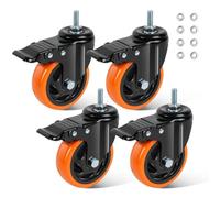 BAOLIHUI 100mm Heavy Duty Castors M10 × 30mm Set of 4 Non-Marking Stem Swivel Caster Wheels with Brake 500KG Total Load Capacity Lockable Smooth Rolling for Furniture and Workbenches