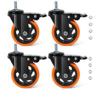 BAOLIHUI 100mm Heavy Duty Castors M12 Screw Thread (30mm Length) Set of 4 Non-Marking Swivel Caster Wheels with Brake 500KG Total Load Capacity for Industrial and Furniture Use
