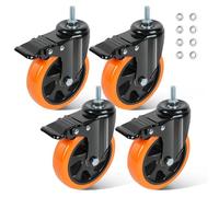 BAOLIHUI 125mm Heavy Duty Castors M10 × 30mm Set of 4 Non-Marking Stem Swivel Caster Wheels with Brake 700KG Total Load Capacity Lockable Smooth Rolling for Furniture and Workbenches
