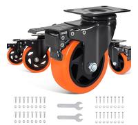 BAOLIHUI Heavy Duty Swivel Castors, Orange - 4 pcs Set, 100 mm, 600 kg Load, Double Locking, 360° Rotation, Stem Mount, Hard Floor, Includes Mounting Accessories