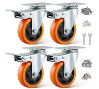 BAOLIHUI Set of 4 Swivel Furniture Castors 100 mm with Brake - 600 kg Heavy Duty Transport Roller for Workbench, Tool Trolley, Pallets