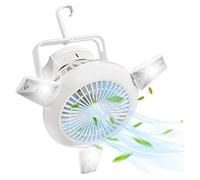 BAOLIQ Rechargeable Tent Fan with Lights, Solar Fan with Hanging Hook, Portable LED Camping Lantern with Ceiling Fan, Battery Powered Fan for Camping, Fishing, Hiking, Outdoor(White)