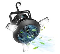 BAOLIQ Rechargeable Tent Fan with Lights, Solar Fan with Hanging Hook, Portable LED Camping Lantern with Ceiling Fan, Battery Powered Fan for Camping, Fishing, Hiking, Outdoor(Schwarz)