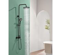 Baollansa Shower Mixer Set Black, Shower System with 9" Round Overhead Rainfall Shower Head with 3-Function Handheld Shower, Riser Rail,Adjustable Height Shower Set,Solid Brass Mixer Valve