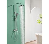 Baollansa Shower Mixer Set, Shower System with 9" Round Overhead Rainfall Shower Head with 3-Function Handheld Shower, Riser Rail,Adjustable Height Shower Set,Solid Brass Mixer Valve(Chrome)