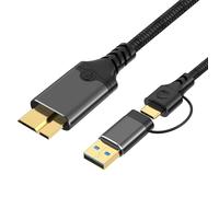 baolongking 10Gbps Micro USB-B to USB-C/A external hard drive cable, nylon braided, compatible with Seagate, WD, Toshiba, Westgate, MacBook Air, M2 Pro, cameras, iPhone 15 Pro Max, etc. (2M)