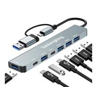 baolongking 7 in-1 HUB Adapter, USB C Hub with 2USB-C Data Ports, USB3.0 & 4USB2.0, Portable USB C Multiport Adapter, for Tablet, Laptop, PS5/PS4, Switch, Printer, USB Fan, Flash Drive (7 IN1 grey)