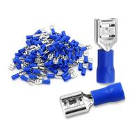 Baomain 1/4" Female Quick disconnects Vinyl Insulated Spade Wire Connector Electrical Crimp Terminal 16-14 AWG 6.3mm FDD 2-250 Blue Pack of 100