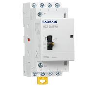 Baomain 4-Pole AC Contactor, 4NO Normal Open, DIN Rail Mount for Motor, HVAC, Pump, Lighting Control (20 Amp, 24V AC, HC1-M (Manual Control))