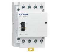 Baomain 4-Pole AC Contactor, 4NO Normal Open, DIN Rail Mount for Motor, HVAC, Pump, Lighting Control (50 Amp, 220V AC, HC1-M (Manual Control))