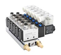 BAOMAIN 4V210-08 24V DC Pneumatic Solenoid Valve Manifold Block, 5 Way 2 Position Single Head Air Control Valve Bank with 6 Station Base, 1/4" BSP