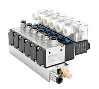 Baomain 6 Station Solenoid Valve Manifold, 24V DC 3 Way 2 Position Pneumatic Air Valve, Six Solenoid, 1/4" PT Port, Includes Manifold Base & Mufflers, 3V210-08