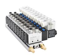 Baomain Integrated 10 Space Manifold with Solenoid Valve 4V210-08 DC 24V PT1/4 2 Position 5 Way Base Muffler Quick Fittings Set (2 Position 5 Way Valve 10 Space)