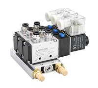 Baomain Pneumatic Solenoid Valve 4V210-08 DC 24V 3 Space 2 Position 5 Way Triple Mufflers Quick Fittings Base Set (2 Position 5 Way Valve 3 Space)