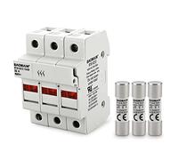 Baomain RT18-32 Fuse Holder Base with 20x5A Ceramic Fuses (10x38mm) - 3 Pole DIN Rail Mount, LED Indicator, CE Certified (5 Amp)