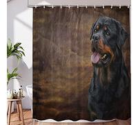 BaoNews Black Animal Dog Decor Shower Curtain Set,Rottweiler Polyester Shower Curtain for Shower Stall Bathroom Waterproof with 12 Hooks 72x72 Inch