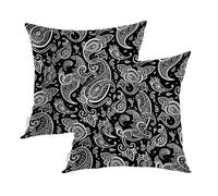 BaoNews Black Paisley Floral Throw Pillow Covers,Bandana Silk Neck Scarf Kerchief Cushion Cover Digital Blended Hidden Zipperl Decorative Pillowcases for Hair Skin Square 16X16 IN 2 Pcs
