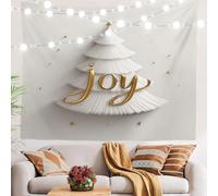 BaoNews Christmas Joy Tree Tapestry, White Tree Golden Joy Stars Large Wall Hanging Polyester Tablecloths Tapestry Bedroom Room Living Room Dorm 39.4 x 59.1 Inches