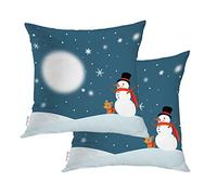 BaoNews Cute Snowman Throw Pillow Covers,Snow Christmas Dog Winter Scene Wonderland Cushion Cover Digital Blended Hidden Zipperl Decorative Pillowcases for Hair Skin Square 16X16 IN 2 Pcs