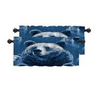 BaoNews Cute The Bear In Prussian Blue Blackout Kitchen Curtains,Bears Blue Brown Short Curtains For Windows Insulated Thermal Bathroom Window Curtain 2 Pack 52X18 Inches