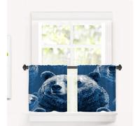 BaoNews Cute The Bear In Prussian Blue Cafe Curtains,Bears Blue Brown Blackout Tier Curtain Multilayer Polyester Short Kitchen Drapes 2 Pack 26X24 Inches