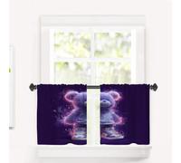 BaoNews Cute The Bear In Purple Light Cafe Curtains,Purple Bear Glowing Sneakers Blackout Tier Curtain Multilayer Polyester Short Kitchen Drapes 2 Pack 26X24 Inches