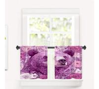 BaoNews Cute The Bear In Rose Violet Cafe Curtains,Purple Bear Among Flowers Blackout Tier Curtain Multilayer Polyester Short Kitchen Drapes 2 Pack 26X24 Inches