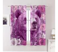 BaoNews Cute The Bear In Rose Violet Curtains for Bedroom, Purple Bear Among Flowers Blackout Drapes Grommet insulated thermal curtains for Living Room, 52X63 Inches 2 Panels