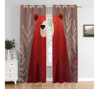 BaoNews Cute The Bear In Rust Red Bedroom Curtains, Red Bear Plants Around Blackout Drapes Grommet insulated thermal curtains for Living Room, 52X84 Inches 2 Panels