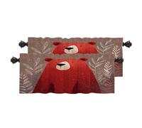 BaoNews Cute The Bear In Rust Red Blackout Kitchen Curtains,Red Bear Plants Around Short Curtains For Windows Insulated Thermal Bathroom Window Curtain 2 Pack 52X16 Inches
