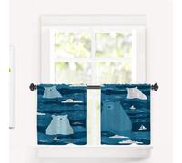 BaoNews Cute The Bear In Sea Blue Cafe Curtains,Bears In Blue Sea Boats And Clouds Blackout Tier Curtain Multilayer Polyester Short Kitchen Drapes 2 Pack 26X24 Inches