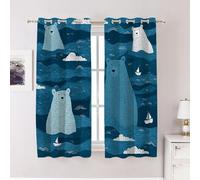 BaoNews Cute The Bear In Sea Blue Curtains for Bedroom, Bears In Blue Sea Boats And Clouds Blackout Drapes Grommet insulated thermal curtains for Living Room, 52X63 Inches 2 Panels
