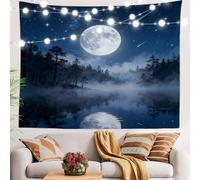 BaoNews Dark Misty Forest Tapestry,Big Moon Moonlight Smoke Shadow Cold Night Large Wall Hanging Polyester Tablecloths Tapestry Bedroom Room Living Room Dorm 51.2 x 59.1 inches