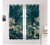 BaoNews Drowned Face Seaweed Hair Stormy Ocean Curtains for Bedroom, Waves Cover Face Crab Adorned Hair Blackout Drapes Grommet insulated thermal curtains for Living Room, 52X63 Inches 2 Panels