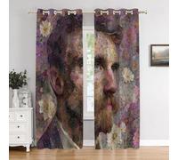 BaoNews Floral Neural Bedroom Curtains, Man With Floral Background Blackout Drapes Grommet insulated thermal curtains for Living Room, 52X84 Inches 2 Panels