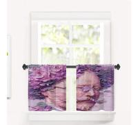 BaoNews Floral Neural Glitch Aesthetics Cafe Curtains,Mauve Floral Portrait Textured Blackout Tier Curtain Multilayer Polyester Short Kitchen Drapes 2 Pack 26X24 Inches