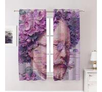 BaoNews Floral Neural Glitch Aesthetics Curtains for Bedroom, Mauve Floral Portrait Textured Blackout Drapes Grommet insulated thermal curtains for Living Room, 52X63 Inches 2 Panels