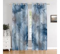 BaoNews Frosted Feathers Bedroom Curtains, Watercolor Glacier Blue Feathers Blackout Drapes Grommet insulated thermal curtains for Living Room, 52X84 Inches 2 Panels