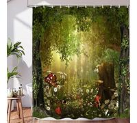 BaoNews Funny Magic Forest Decor Shower Curtain Set,Beautiful Charming Fairy Tale Woodland Polyester Shower Curtain for Shower Stall Bathroom Waterproof with 12 Hooks 72x72 Inch