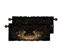 BaoNews Golden Horseshoe Bright Fireworks Sparkling Stars Blackout Kitchen Curtains, Festive Night Luxurious Dark Short Curtains For Windows Insulated Thermal Valances 2 Pack 52X16 Inches