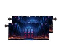 BaoNews Gothic Cathedral Interior Blackout Kitchen Curtains,Candle Lit Stained Glass Divine Light Short Curtains For Windows Insulated Thermal Bathroom Window Curtain 2 Pack 52X16 Inches