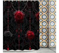 BaoNews Gothic Lace Roses Decor Shower Curtain, Dark Red Roses Black Lace Blood Accents Polyester Shower Curtain for Shower Stall Bathroom Waterproof with 10 Hooks 60x72 Inch