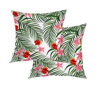 BaoNews Green and Pink Tropical Palm Leaves Throw Pillow Covers,Holiday Tropical Cushion Cover Digital Blended Hidden Zipperl Decorative Pillowcases for Hair Skin Square 20X20 IN 2 Pcs