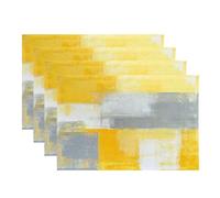 BaoNews Grey Abstract Art Placemats,Yellow Vintage Modern Painting Place Mats for Dining/Kitchen Table Waterproof Washable Linen Heat Insulation Dinner Table Mats 12x18 IN 4 PCS